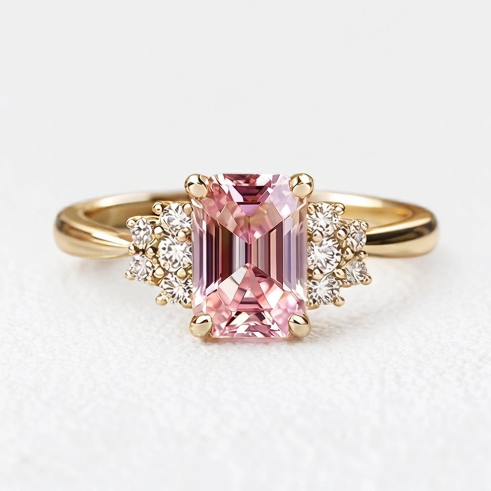 Aurora’s Promise | 2CT Emerald Cut Pink Sapphire Engagement Ring