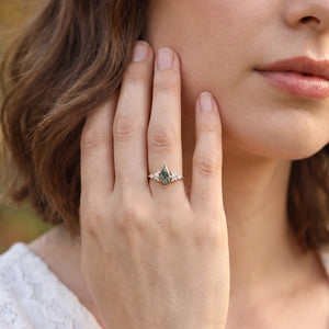 Sylvie’s Thistle | Vintage Kite Cut Moss Agate Cluster Engagement Ring