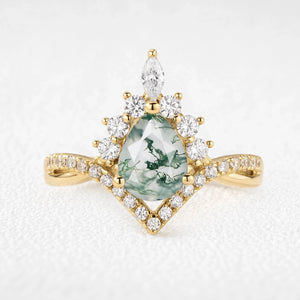 Isolde’s Whisper | Pear Moss Agate Vintage Engagement Ring