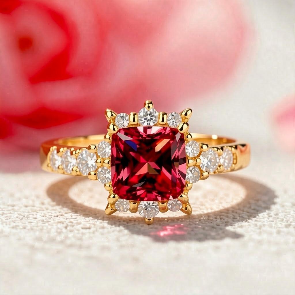 Aurora‘s Cardinal | Princess Cut Ruby Solitaire Ring.