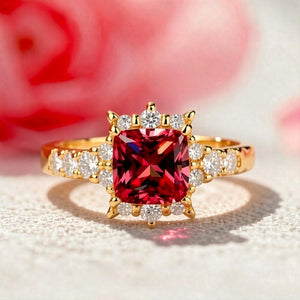 Aurora‘s Cardinal | Princess Cut Ruby Solitaire Ring.