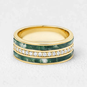 Atlas Keystone | 8MM Wide Moss Agate & Diamond Men's Wedding Band.