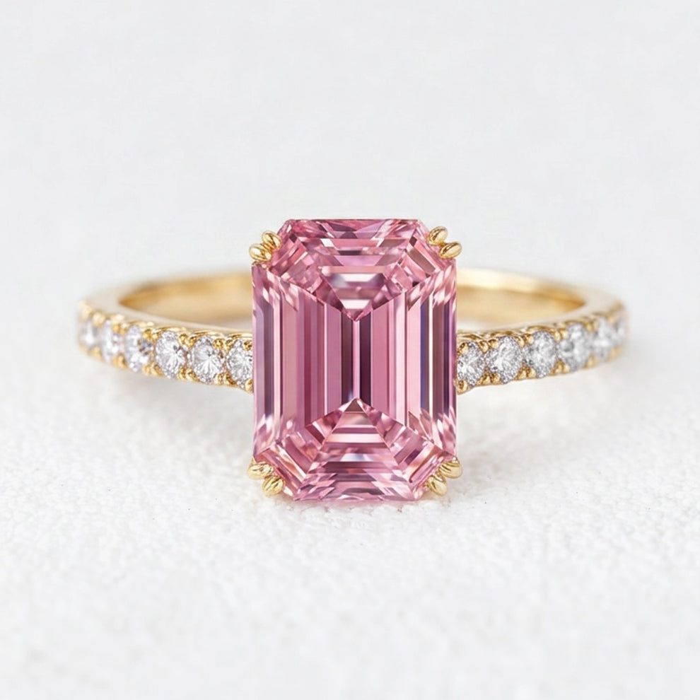 Celia‘s Grace | 2CT Emerald Cut Pink Sapphire Engagement Ring