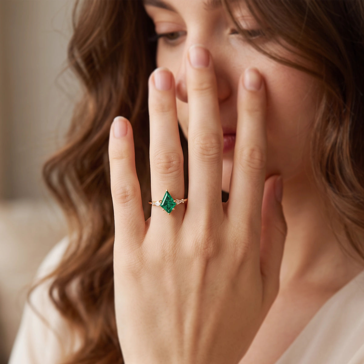 Alexandra’s Aigrette | Kite Fantasy-Cut Emerald Side-Stone Engagement Ring