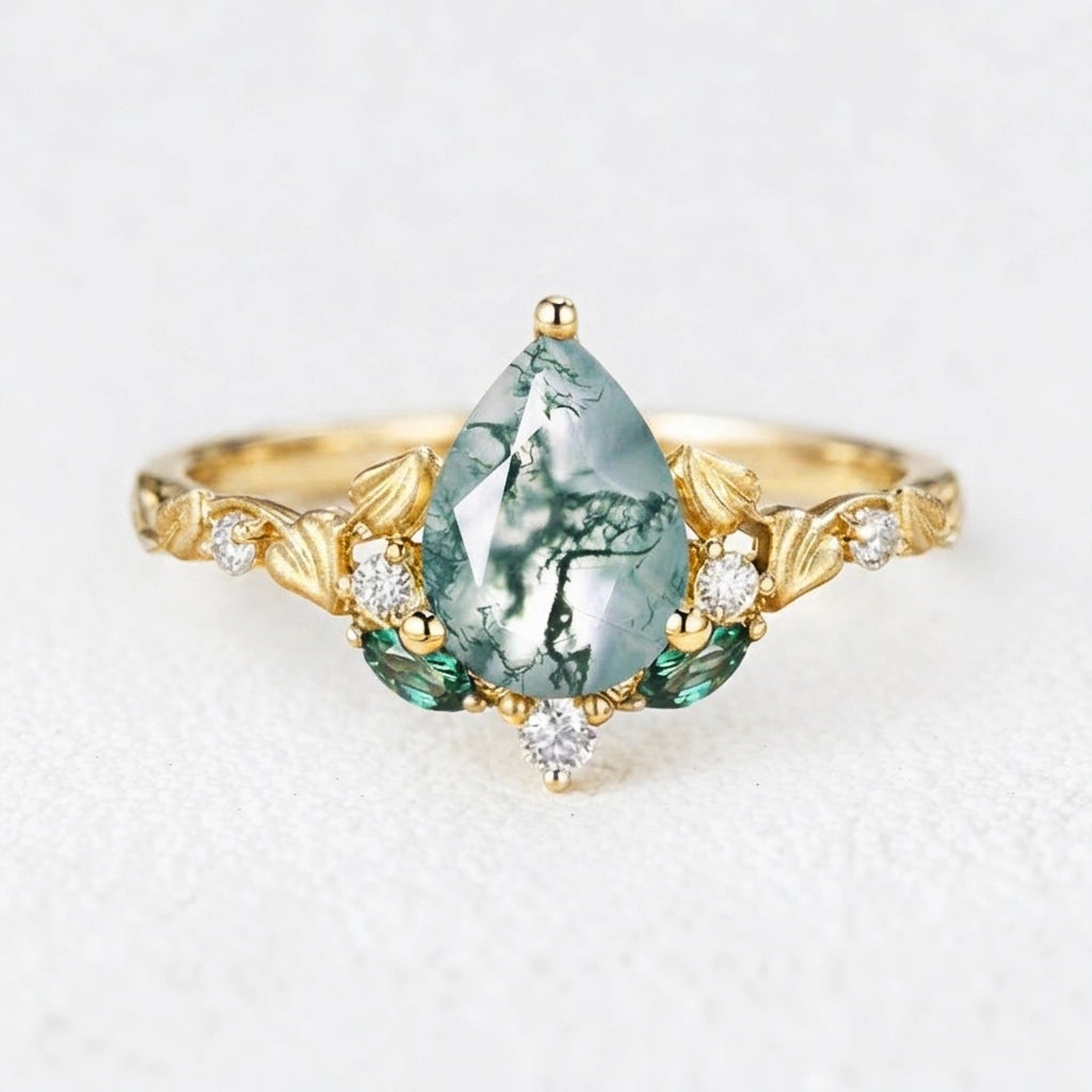Seraphina’s Verdant | Pear Moss Agate Engagement Ring
