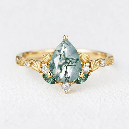 Seraphina’s Verdant | Pear Moss Agate Engagement Ring