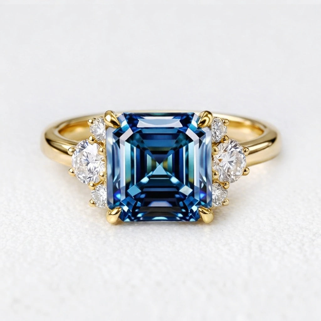 Alexandra’s Brilliance | Asscher Cut Blue Sapphire Engagement Ring