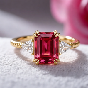 Liora Emerald Cut Burgundy Gemstone Ring.
