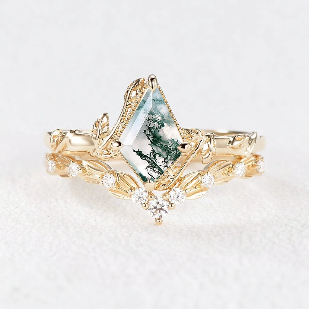 Sylvie’s Grove | Classic Moss Agate Leafy Bridal Set 2pcs.