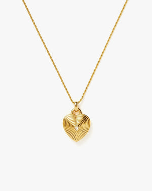 Engravable Heart Ridge Locket Pendant Necklace | 18K Gold Vermeil/Rainbow Moonstone.