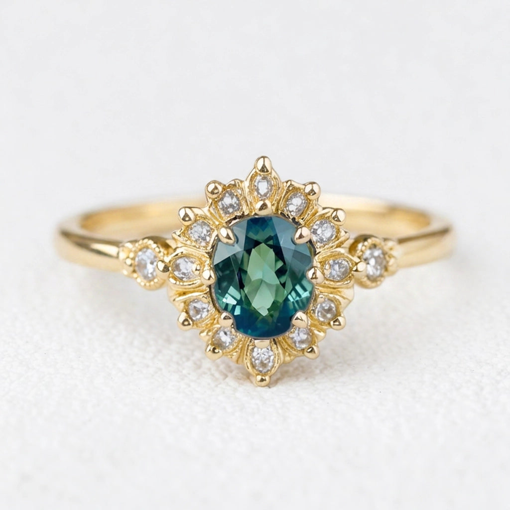 Aurelia’s Vow | Oval Blue Sapphire Halo Engagement Ring