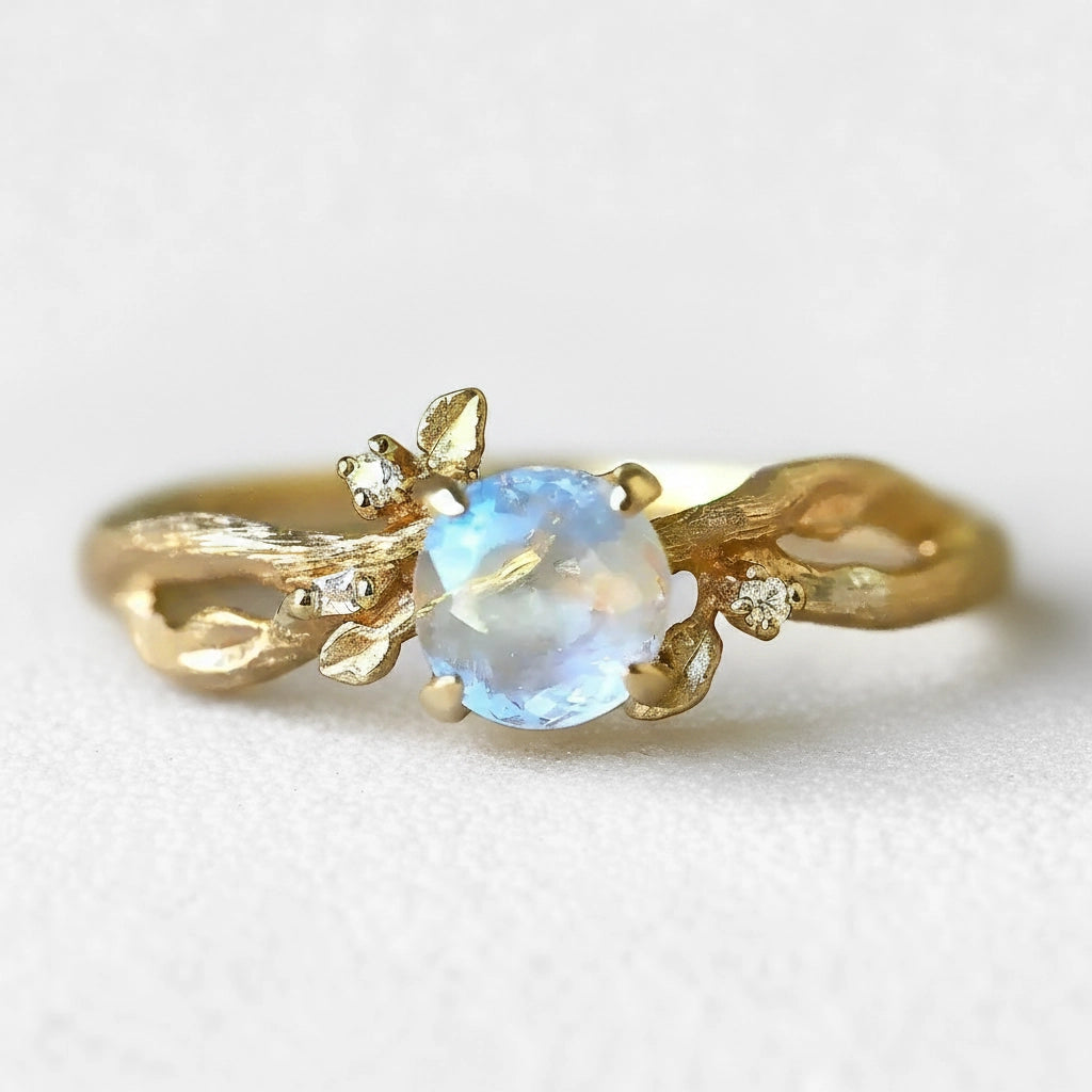 Luna’s Twig | Round Moonstone & Organic Vine Ring.