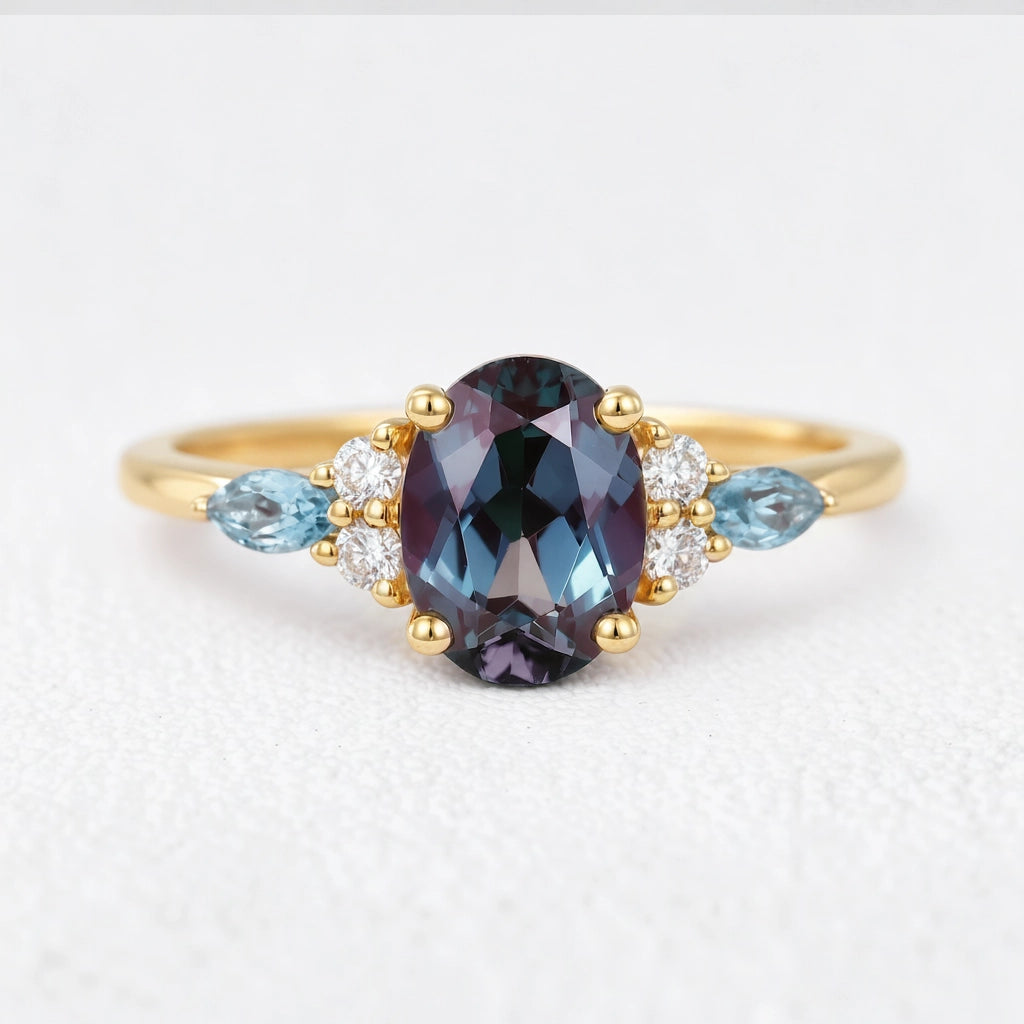 Theodora’s Rhapsody | Oval Alexandrite & Topaz Engagement Ring