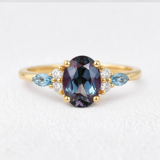 Theodora’s Rhapsody | Oval Alexandrite & Topaz Engagement Ring