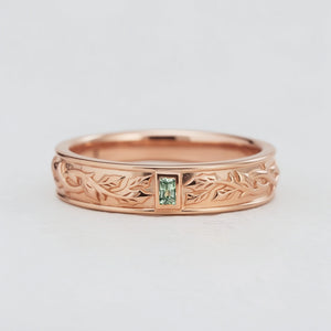 Mistletoe Forge | Bezel Baguette Green Sapphire Men's Wedding Band.