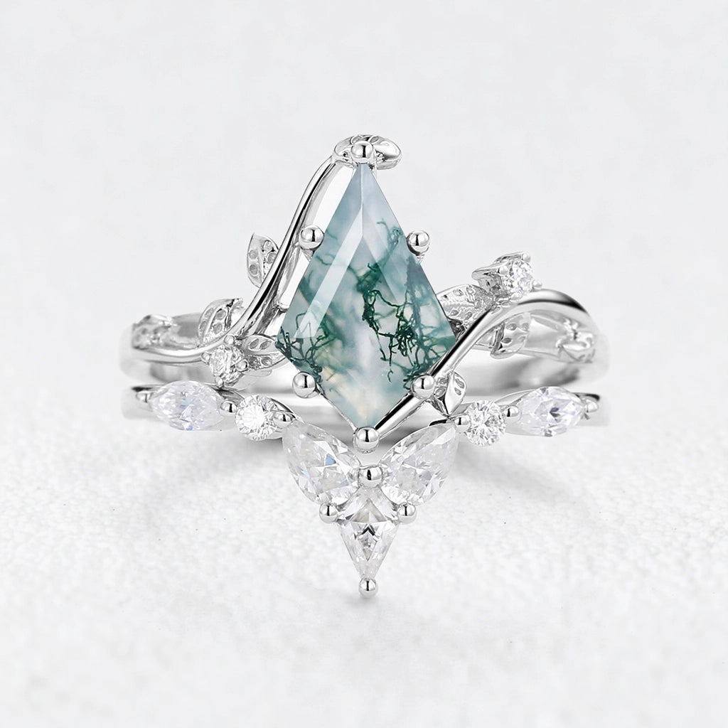 Isadora’s Vine | Kite Cut Moss Agate Bridal Duo