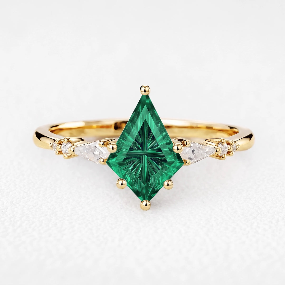 Alexandra’s Aigrette | Kite Fantasy-Cut Emerald Side-Stone Engagement Ring