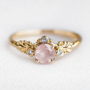 Aurelia’s Blossom | Round Rose Quartz Floral Halo Ring