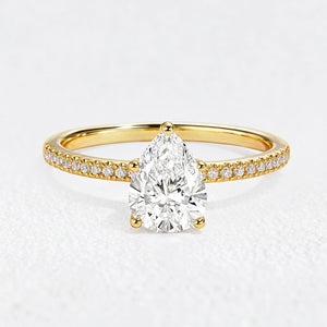 Lena’s Radiance | 1.5CT Pear Diamond Pavé Solitaire Engagement Ring