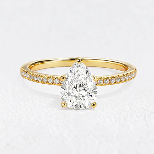 Lena’s Radiance | 1.5CT Pear Diamond Pavé Solitaire Engagement Ring