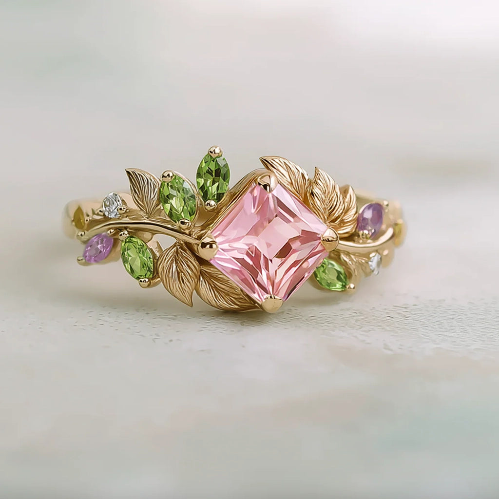 Celeste’s Blossom | Pink Princess Cut Tourmaline Engagement Ring