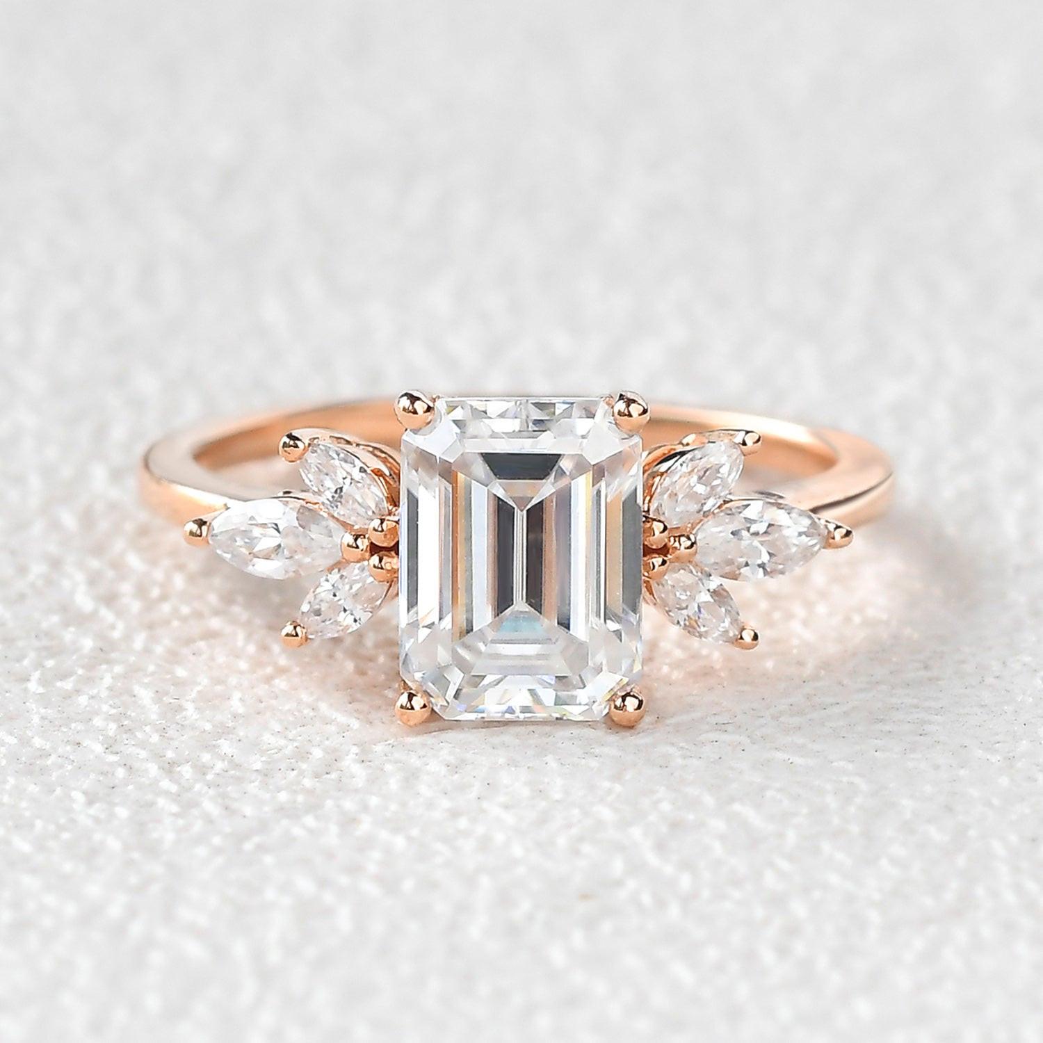 Sylvie’s Lattice | Emerald Cut Moss Agate Cluster Engagement Ring.
