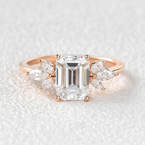 Sylvie’s Lattice | Emerald Cut Moss Agate Cluster Engagement Ring.