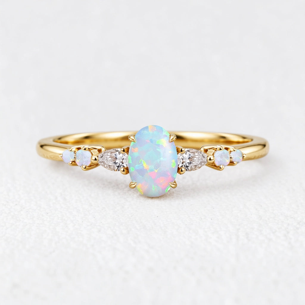 Elara’s Horizon | Oval Opal & Moissanite Engagement Ring