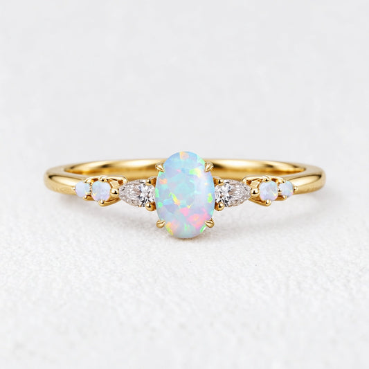 Elara’s Horizon | Oval Opal & Moissanite Engagement Ring