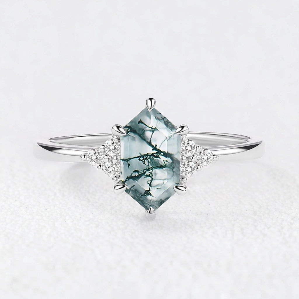 Isadora’s Grove | Vintage Hexagon Moss Agate Engagement Ring