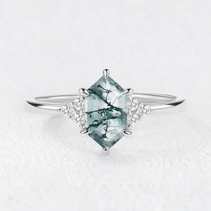 Isadora’s Grove | Vintage Hexagon Moss Agate Engagement Ring