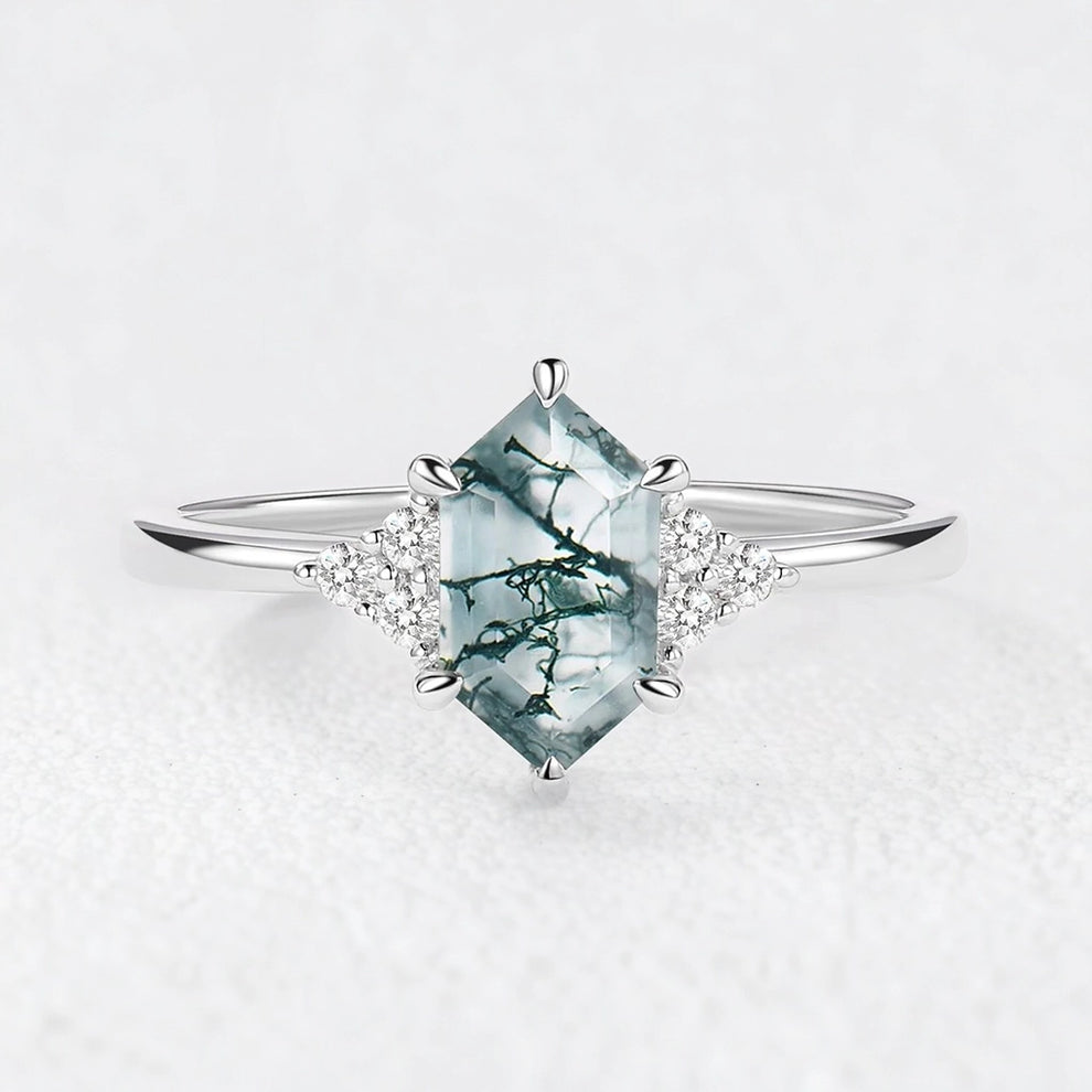 Isadora’s Grove | Vintage Hexagon Moss Agate Engagement Ring