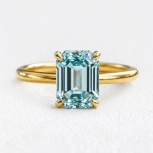 Celia’s Lodestar | 3CT Emerald Cut Aqua Sapphire Solitaire Engagement Ring