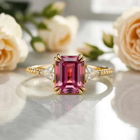 Liora 2CT Red Emerald Cut Moissanite Ring