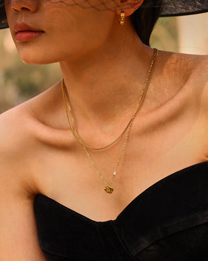 Delicate Gold Rose Pendant Necklace with Zirconia Charm