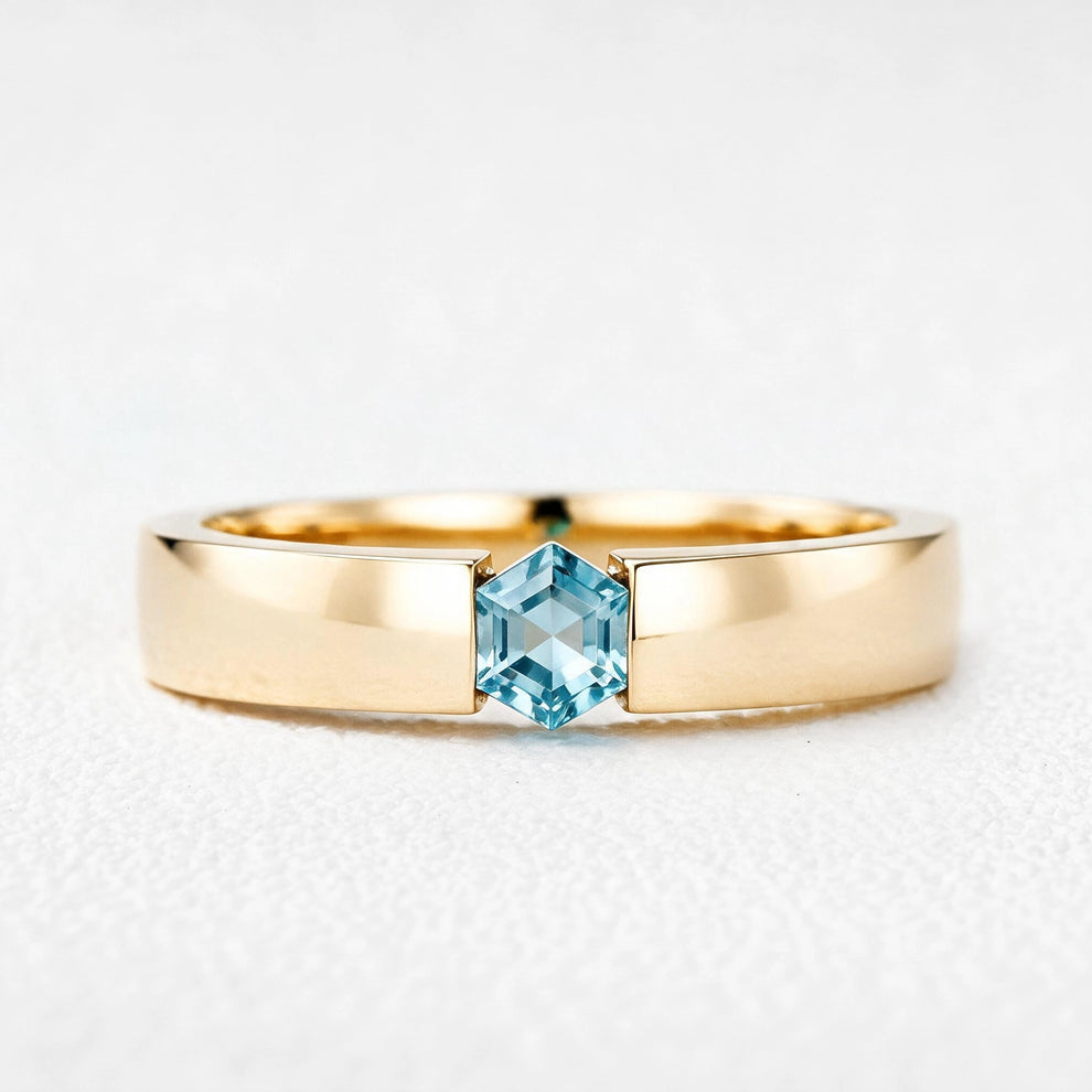 Oceanus’ Deep | Hexagon Aquamarine Tension Set Men‘s Band