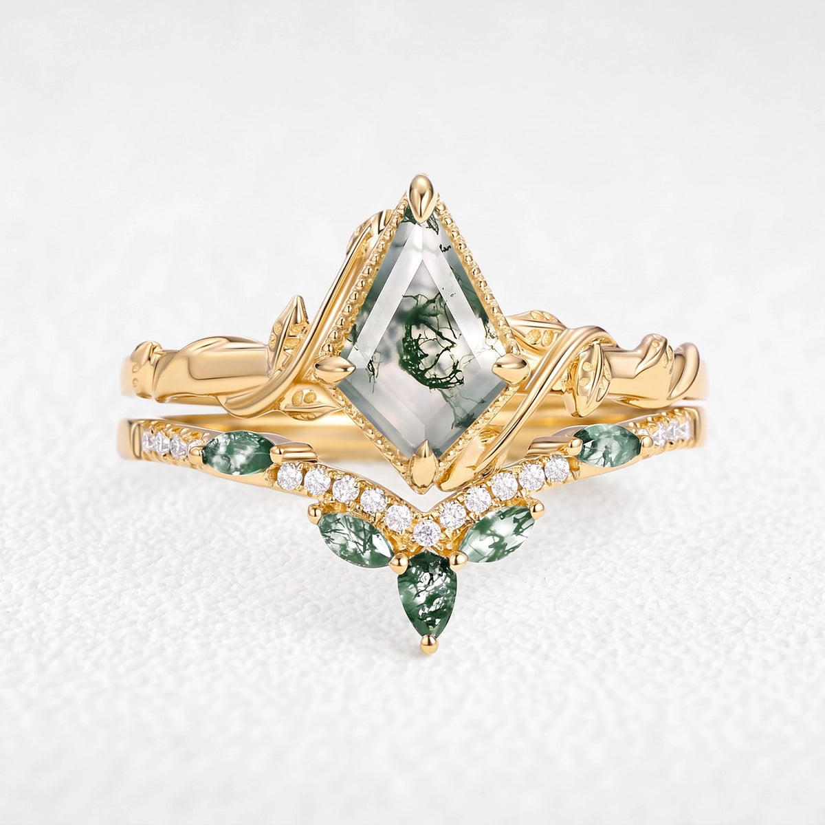 Flora’s Lark | Kite Cut Moss Agate Leafy Bridal Set 2pcs