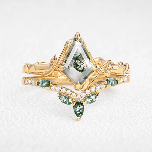 Flora’s Lark | Kite Cut Moss Agate Leafy Bridal Set 2pcs