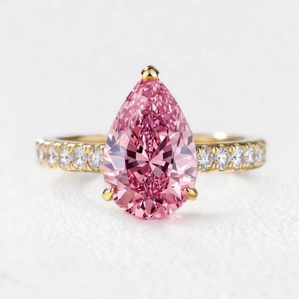 Selene's Blush | 3CT Pear Pink Sapphire Solitaire Pavé Ring