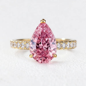 Selene's Blush | 3CT Pear Pink Sapphire Solitaire Pavé Ring