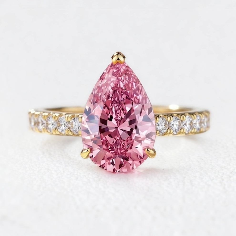Selene's Blush | 3CT Pear Pink Sapphire Solitaire Pavé Ring