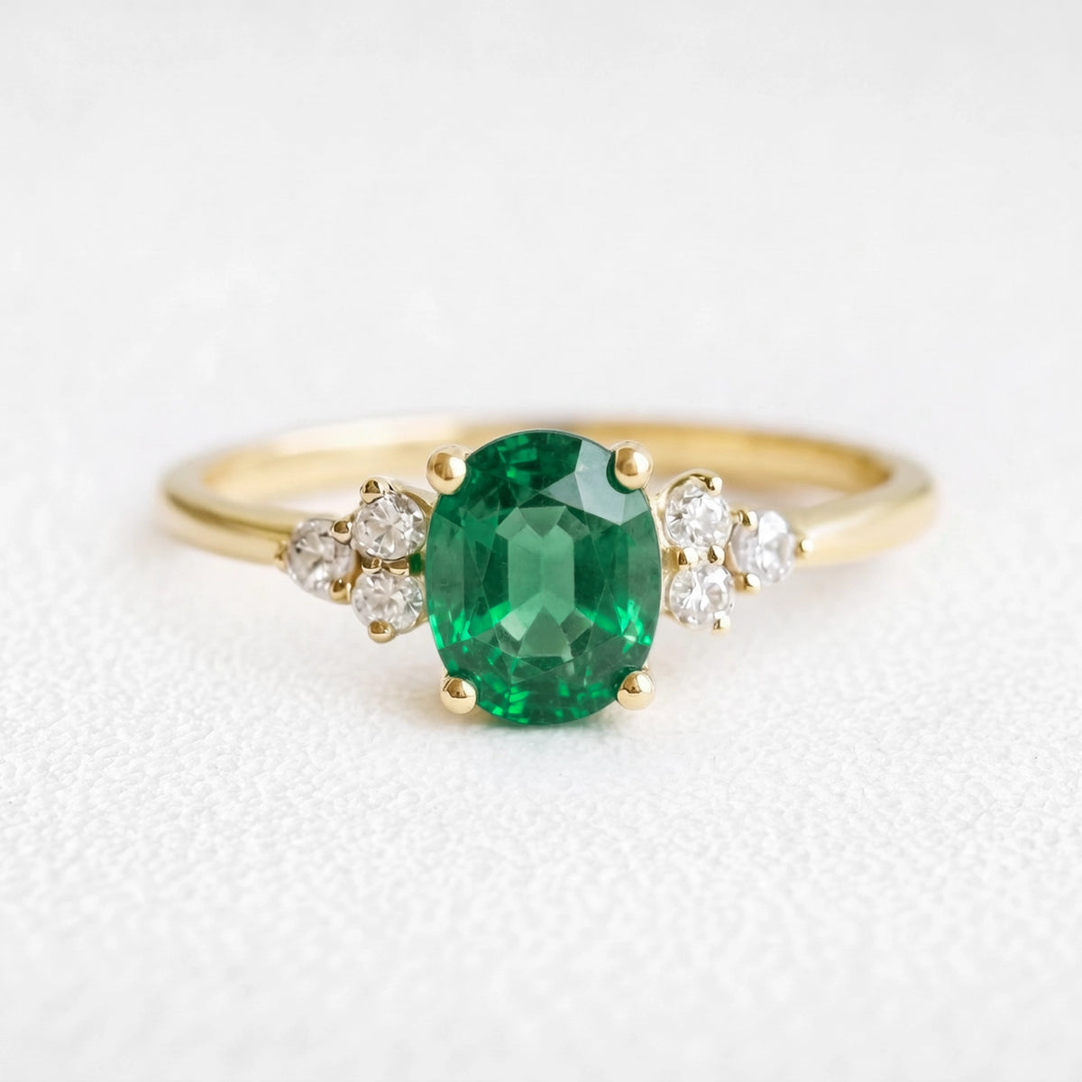 Alexandra’s Verdure | 1.5CT Oval Emerald & Diamond Cluster Engagement Ring