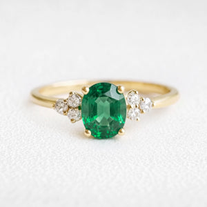 Alexandra’s Verdure | 1.5CT Oval Emerald & Diamond Cluster Engagement Ring