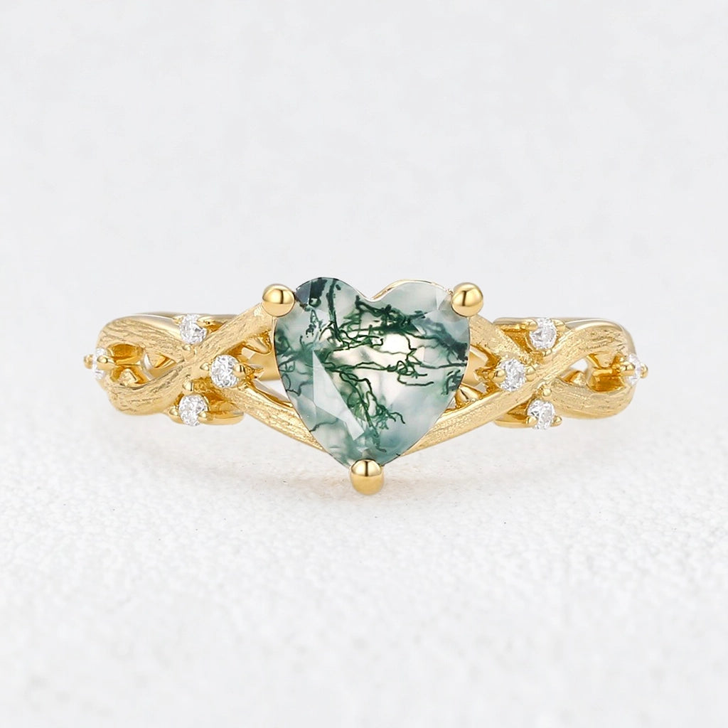 Alexandra’s Heart | Heart Cut Moss Agate Engagement Ring
