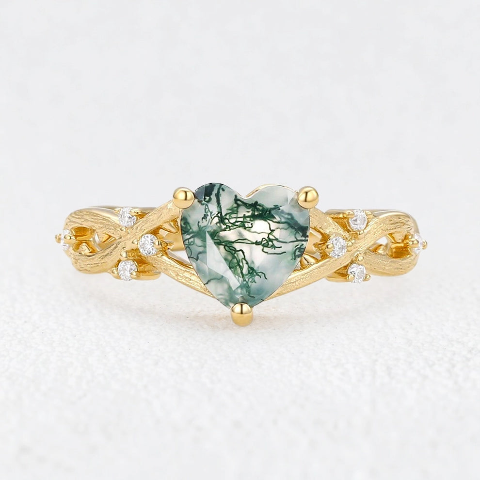 Alexandra’s Heart | Heart Cut Moss Agate Engagement Ring