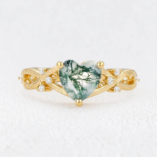 Alexandra’s Heart | Heart Cut Moss Agate Engagement Ring
