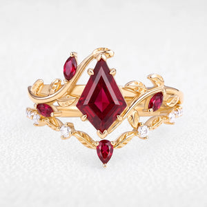 Briar’s Ember | Kite Cut Ruby Foliage Bridal Duo