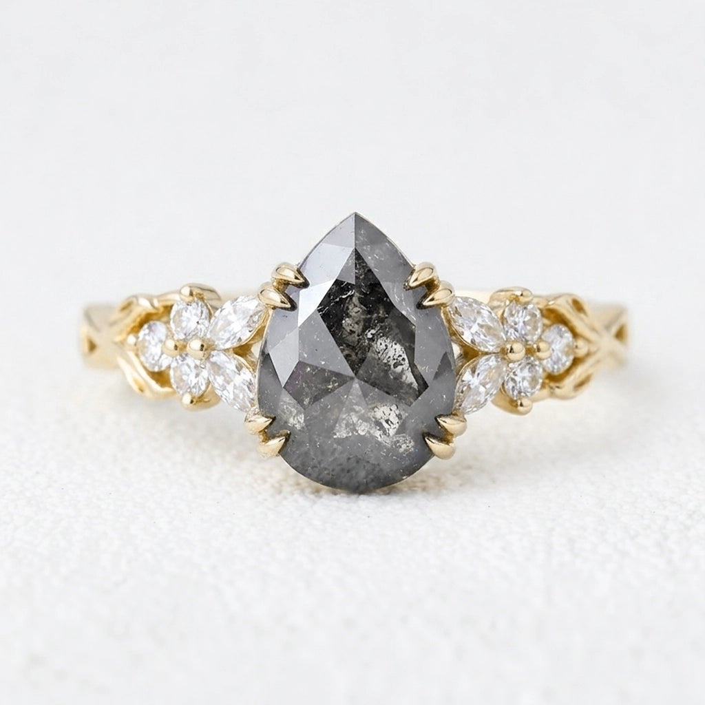 Isadora's Vine | 1CT Pear Salt & Pepper Diamond Engagement Ring