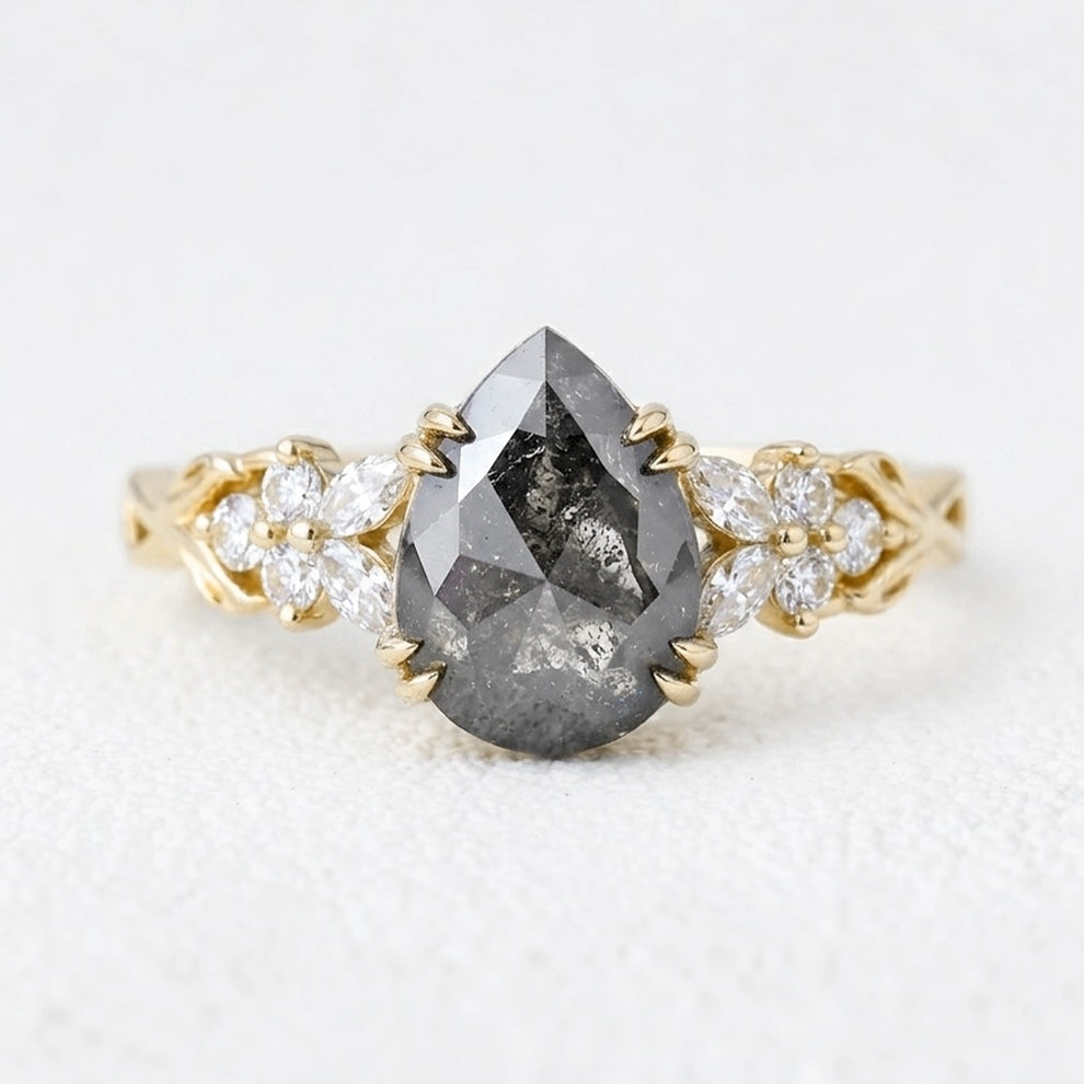 Isadora's Vine | 1CT Pear Salt & Pepper Diamond Engagement Ring