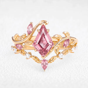 Isolde's Bloom | Kite Cut Pink Sapphire Foliage Bridal Duo